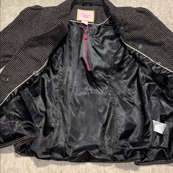 NEW Large Coat Black pink polka dots Bow back-lined Warm! Pink envelope junior - Picture 5 of 7